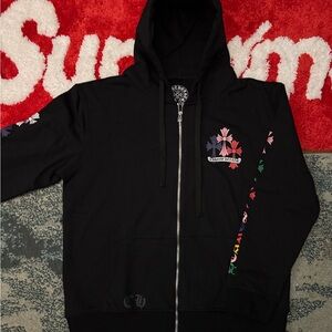 Black chrome hearts cross zip up